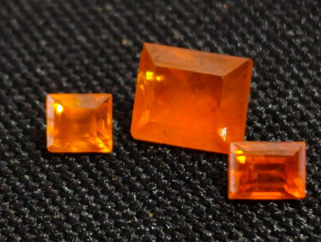 Polished Set of 3 Rare Mandarin Garnet Faceted Stones x 1 From Sperrgebiet, Namibia