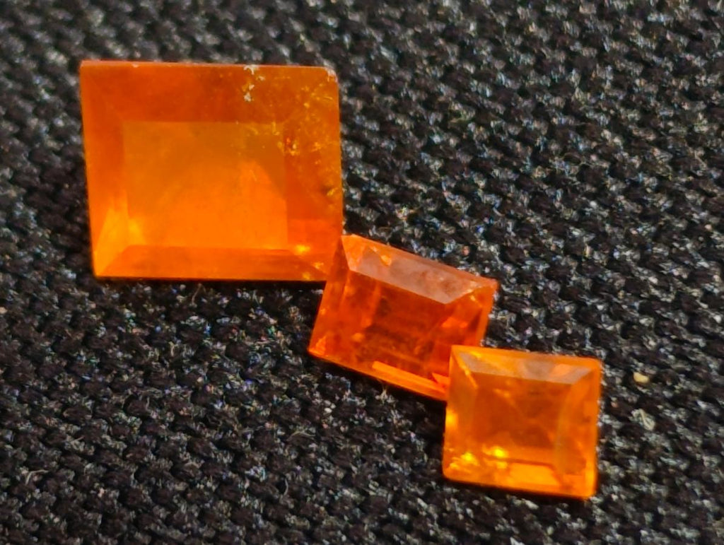 Polished Set of 3 Rare Mandarin Garnet Faceted Stones x 1 From Sperrgebiet, Namibia