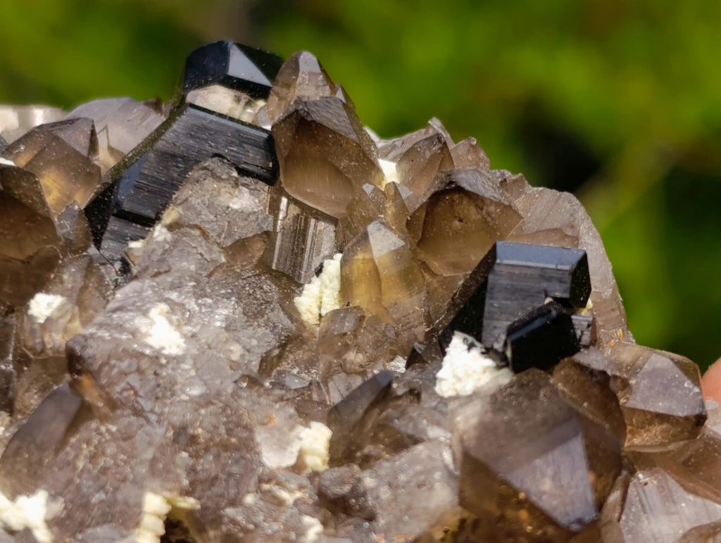 Natural Highly Fluorescent Schorl Black Tourmaline Smokey Quartz and Hyalite Opal Specimen x 1 From Erongo, Namibia
