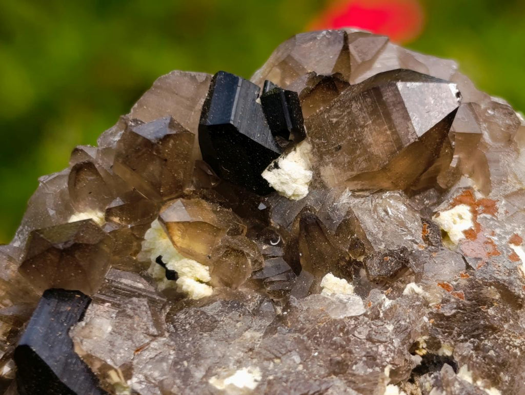 Natural Highly Fluorescent Schorl Black Tourmaline Smokey Quartz and Hyalite Opal Specimen x 1 From Erongo, Namibia