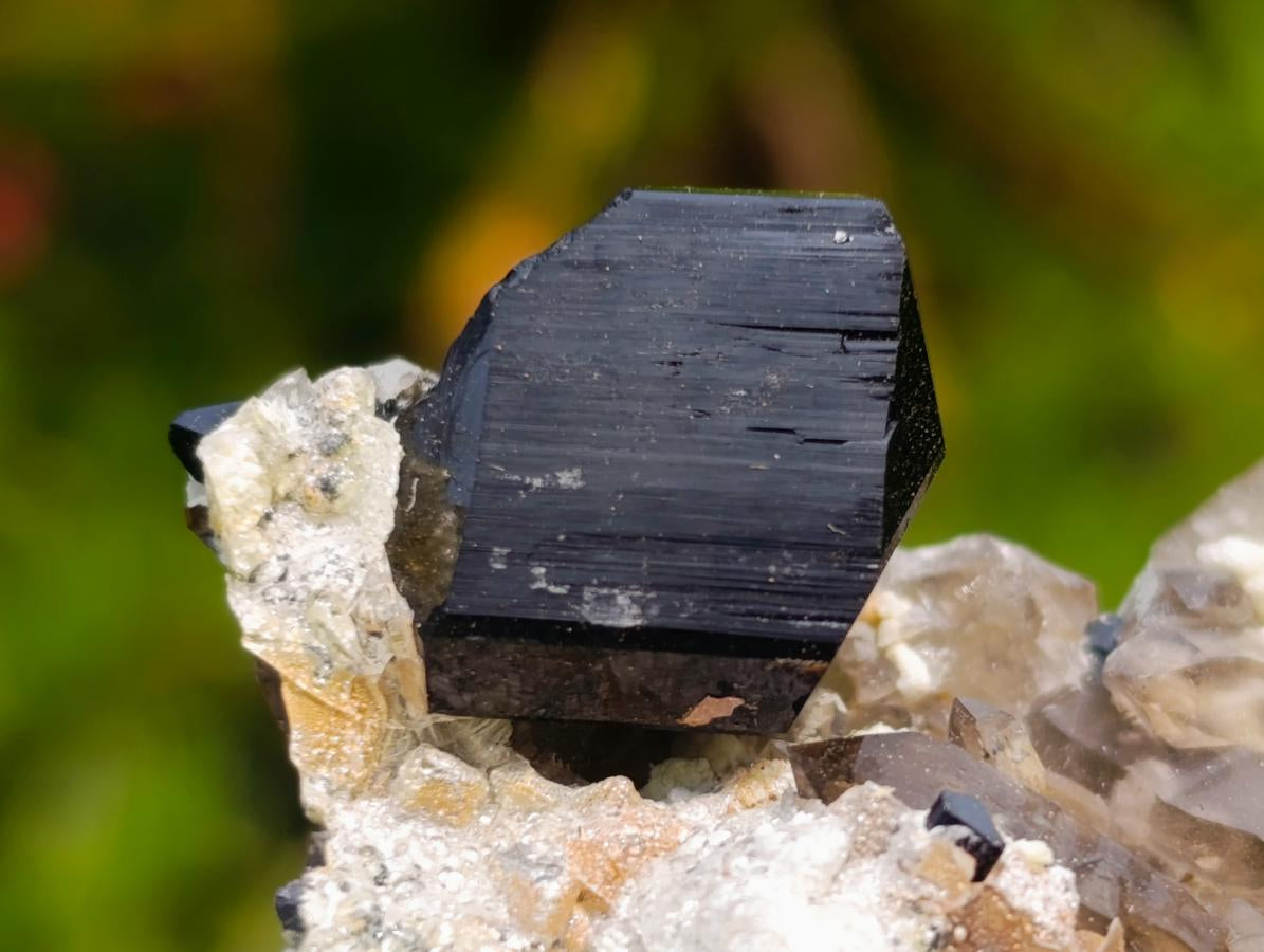 Natural Highly Fluorescent Schorl Black Tourmaline Smokey Quartz and Hyalite Opal Specimen x 1 From Erongo, Namibia