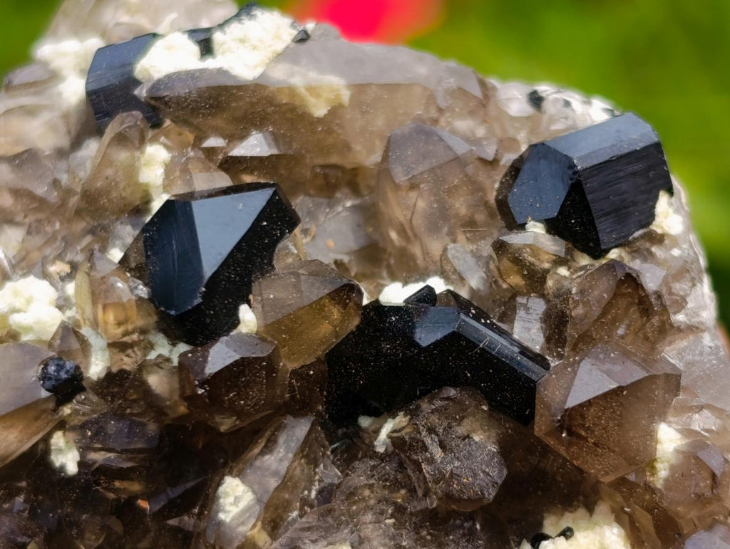 Natural Highly Fluorescent Schorl Black Tourmaline Smokey Quartz and Hyalite Opal Specimen x 1 From Erongo, Namibia