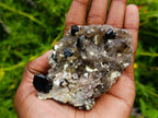 Natural Highly Fluorescent Schorl Black Tourmaline Smokey Quartz and Hyalite Opal Specimen x 1 From Erongo, Namibia
