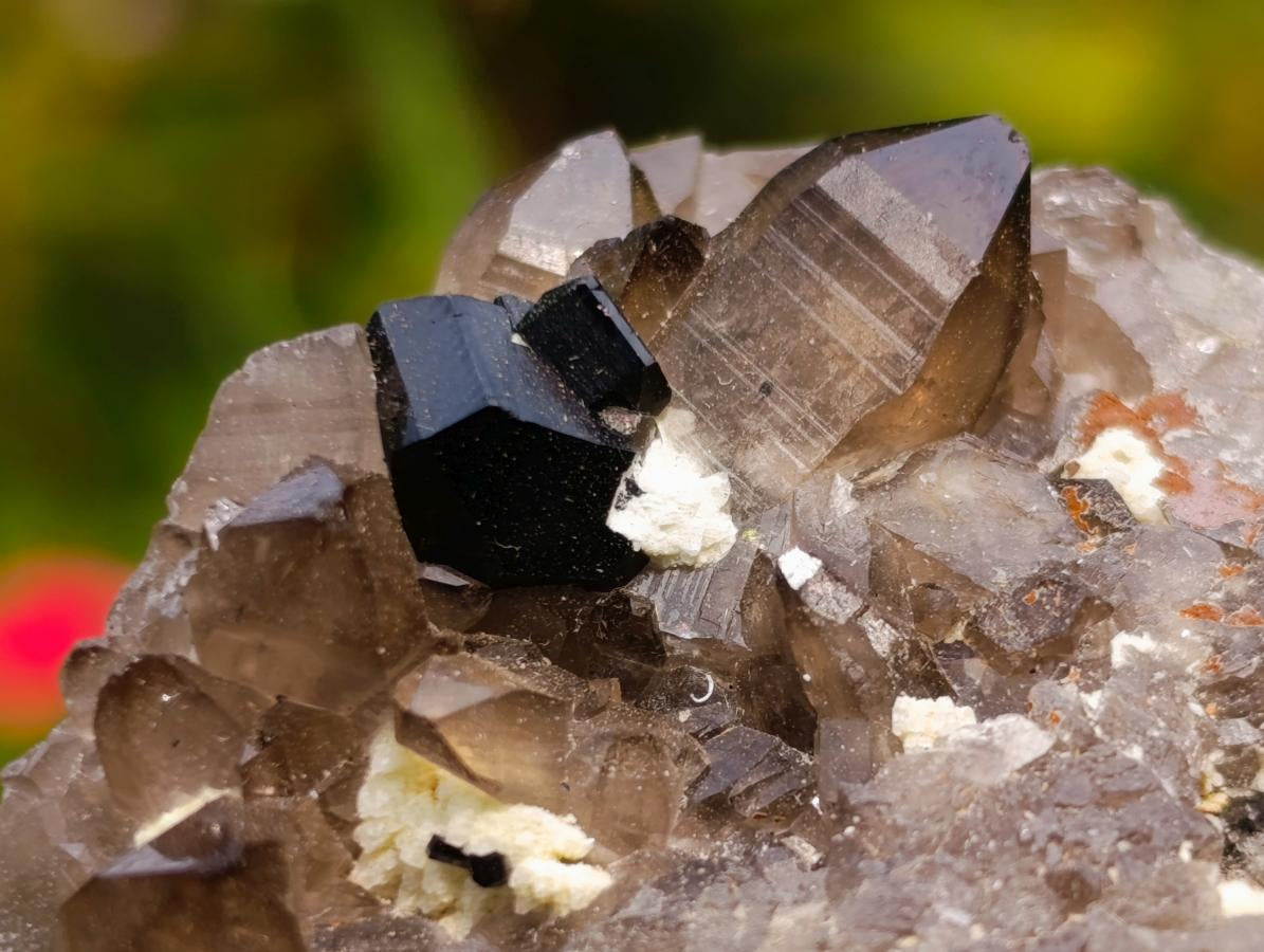 Natural Highly Fluorescent Schorl Black Tourmaline Smokey Quartz and Hyalite Opal Specimen x 1 From Erongo, Namibia