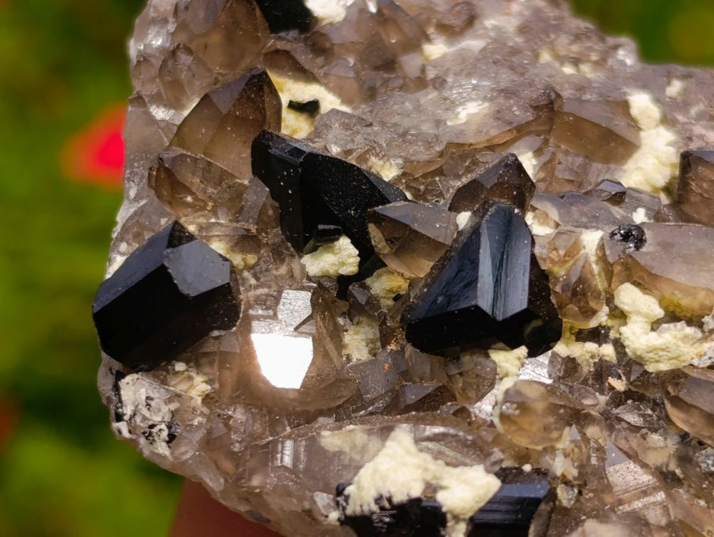Natural Highly Fluorescent Schorl Black Tourmaline Smokey Quartz and Hyalite Opal Specimen x 1 From Erongo, Namibia