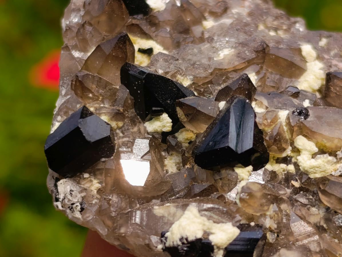 Natural Highly Fluorescent Schorl Black Tourmaline Smokey Quartz and Hyalite Opal Specimen x 1 From Erongo, Namibia