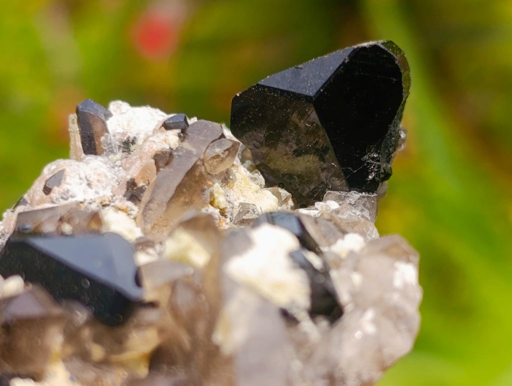 Natural Highly Fluorescent Schorl Black Tourmaline Smokey Quartz and Hyalite Opal Specimen x 1 From Erongo, Namibia