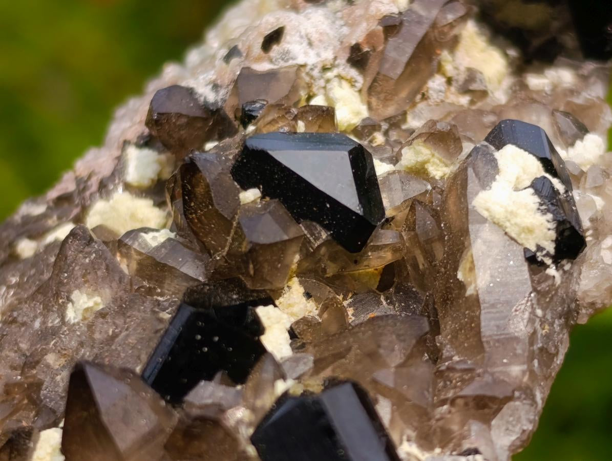 Natural Highly Fluorescent Schorl Black Tourmaline Smokey Quartz and Hyalite Opal Specimen x 1 From Erongo, Namibia