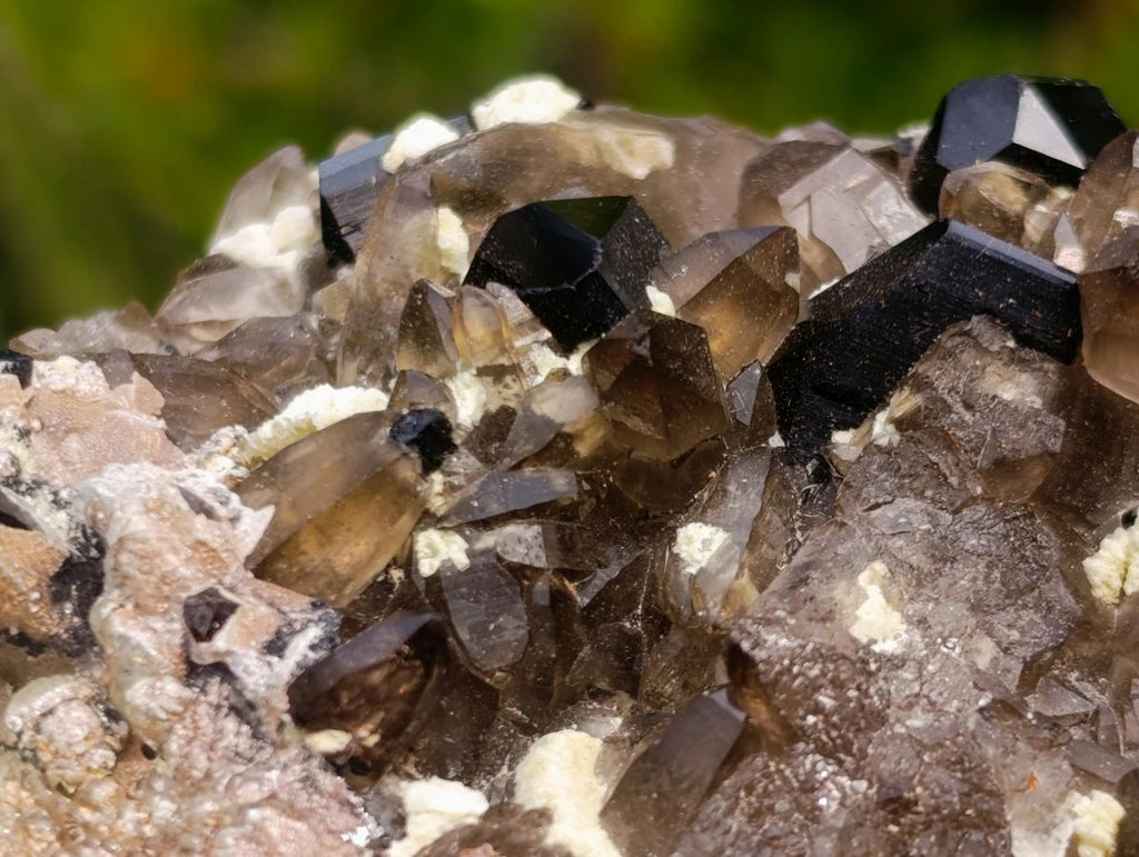 Natural Highly Fluorescent Schorl Black Tourmaline Smokey Quartz and Hyalite Opal Specimen x 1 From Erongo, Namibia