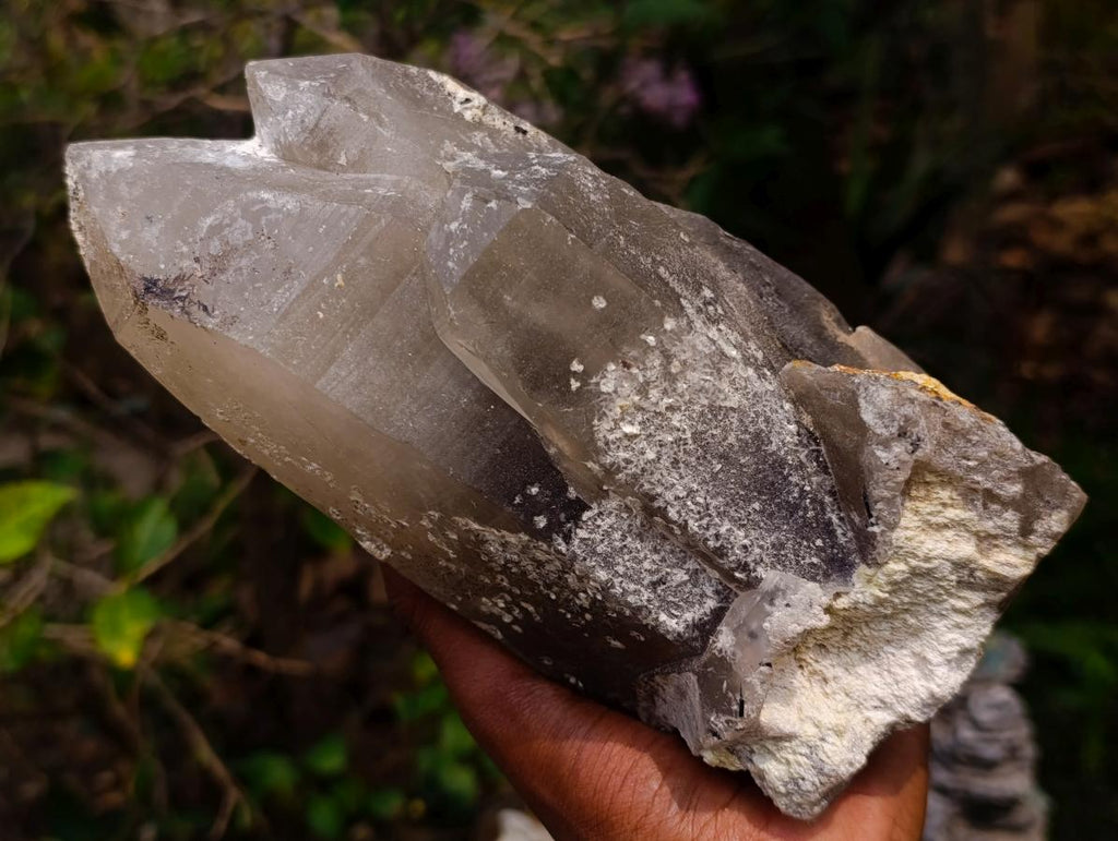Natural Large Triple Fluorescent Smokey Quartz Crystal Cluster with Hyalite Opal Crystal x 1 From Erongo, Namibia