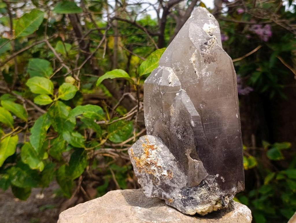 Natural Large Triple Fluorescent Smokey Quartz Crystal Cluster with Hyalite Opal Crystal x 1 From Erongo, Namibia
