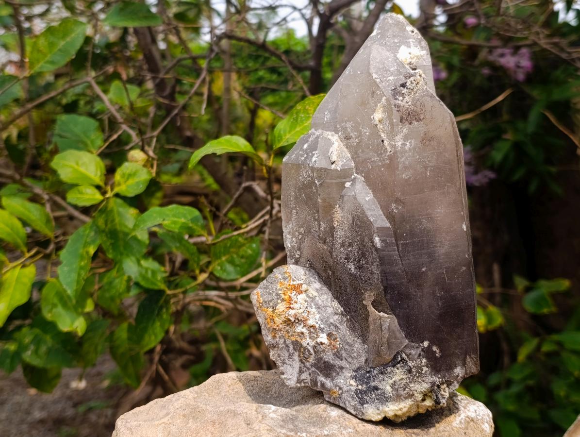 Natural Large Triple Fluorescent Smokey Quartz Crystal Cluster with Hyalite Opal Crystal x 1 From Erongo, Namibia