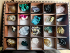 Natural Mixed Set of 20 African Mineral Crystal and Fossil Specimens in a Wooden Display Box x 1 From Southern Africa