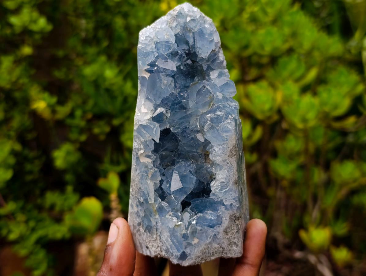 Polished and Natural Crystal Centred Blue Celestite Crystal x 1 From Sakoany Madagascar