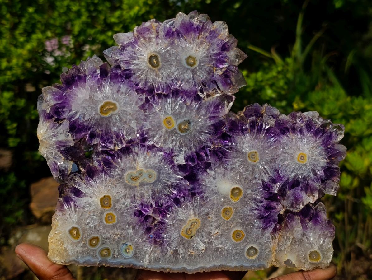 Polished Large Amethyst Rosette Slice on a Metal Stand x 1 From Artigas, Uruguay