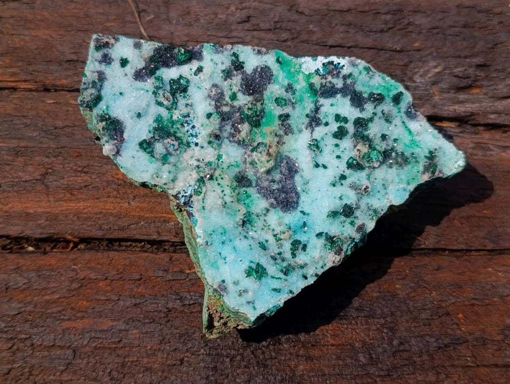 Natural Contrasting Triangular Drusy Coated Chrysocolla with Fibrous and Ball Malachite x 1 From Lupoto Mine, Congo
