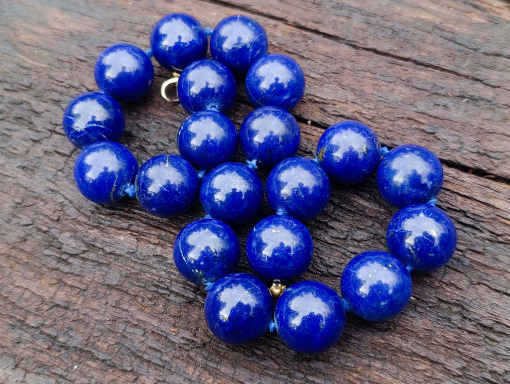 Hand Made Deep Blue Lapis Lazuli Beaded Necklace x 1 From Afghanistan