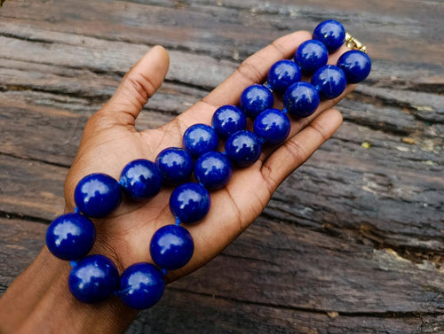 Hand Made Deep Blue Lapis Lazuli Beaded Necklace x 1 From Afghanistan