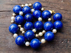 Hand Made Vintage 1980s Lapis Lazuli Pearl and Gold Plated Bead Necklace x 1 From Afghanistan