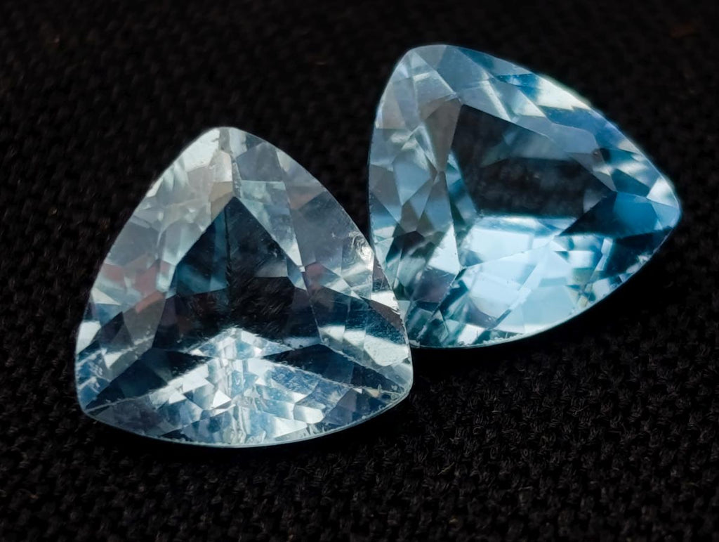 Polished Matching Set of 3 Swiss Blue Topaz Faceted Trillion Cut Stones x 1 From Switzerland