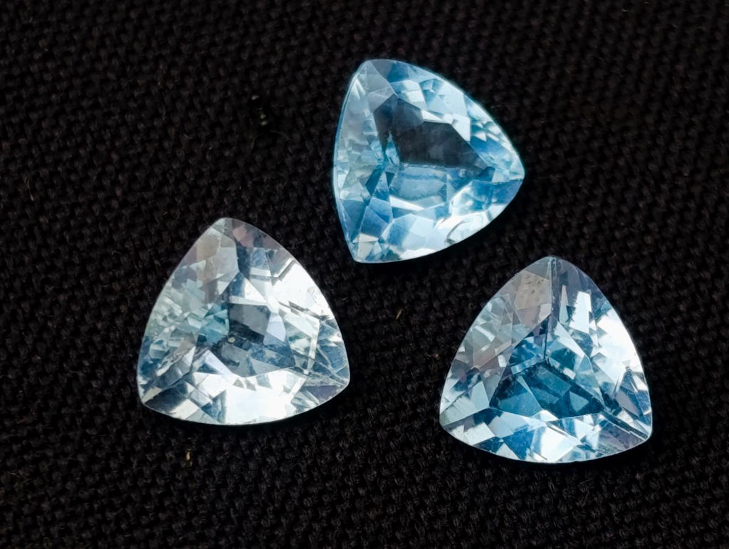 Polished Matching Set of 3 Swiss Blue Topaz Faceted Trillion Cut Stones x 1 From Switzerland
