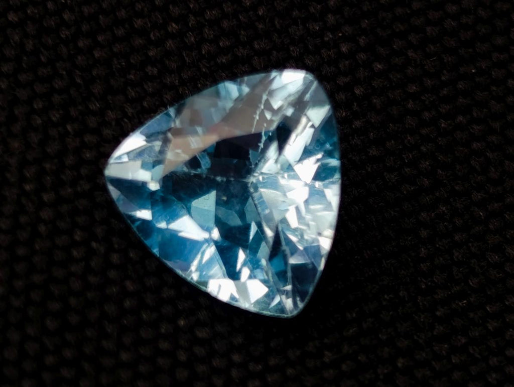 Polished Matching Set of 3 Swiss Blue Topaz Faceted Trillion Cut Stones x 1 From Switzerland