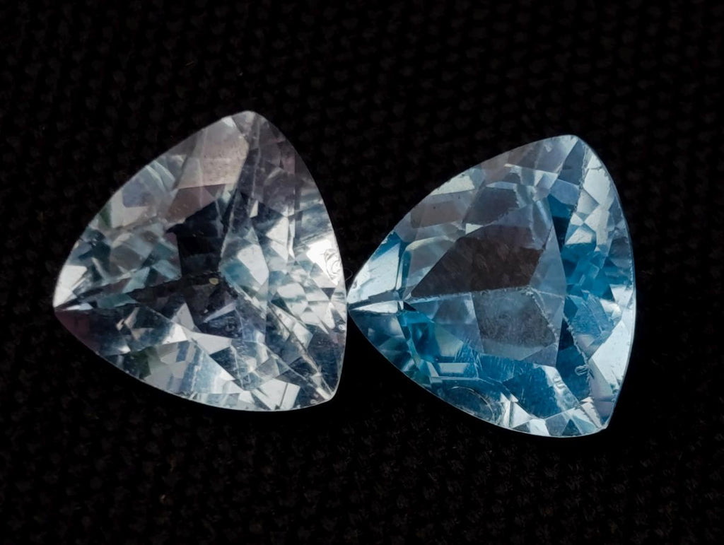 Polished Matching Set of 3 Swiss Blue Topaz Faceted Trillion Cut Stones x 1 From Switzerland