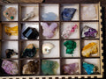 Natural Mixed Set of 20 African Mineral Crystal and Fossil Specimens in a Wooden Display Box x 1 From Southern Africa