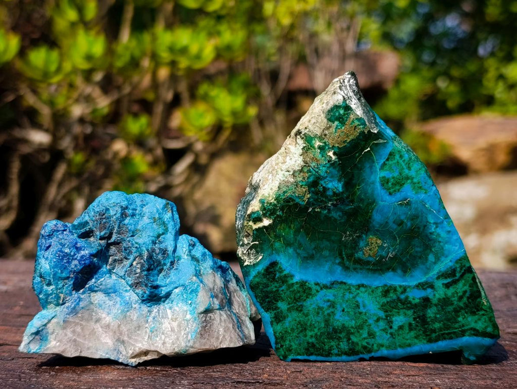 Natural and Polished Pair of Shattuckite and Malachite Specimens x 1 From Kaokoveld, Congo