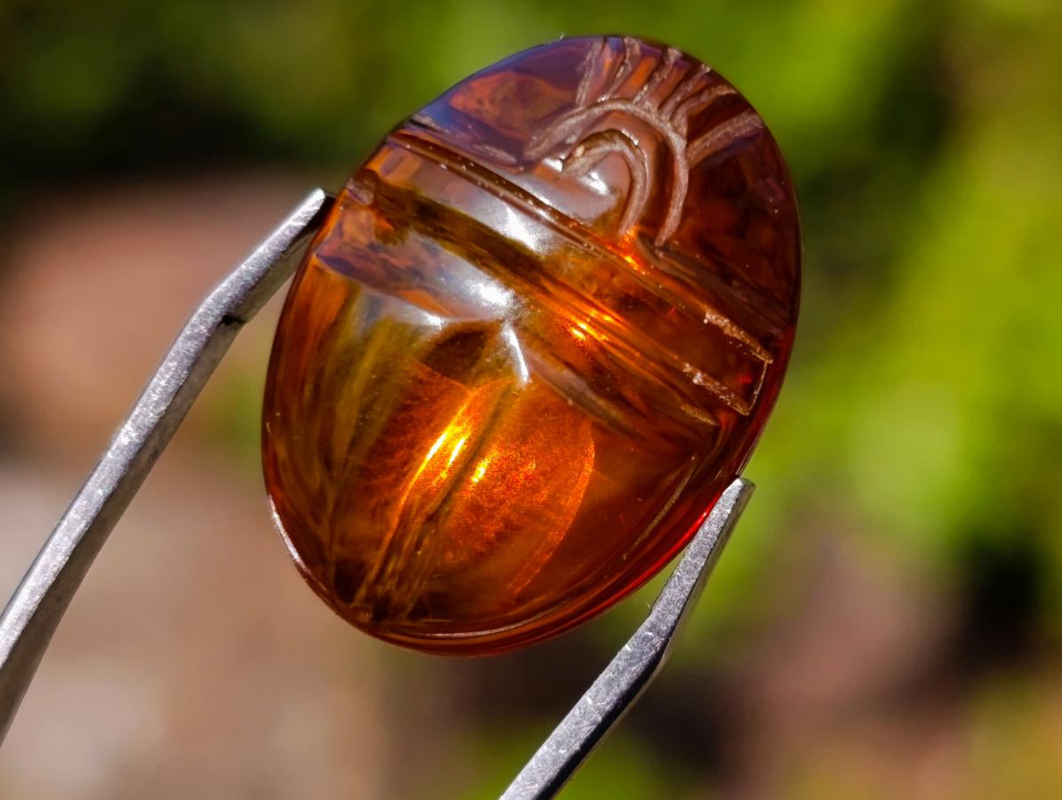 Carved Set of 3 Sacred Scarab Beetle Cabochons in Fossil Baltic Amber x 1 From Poland