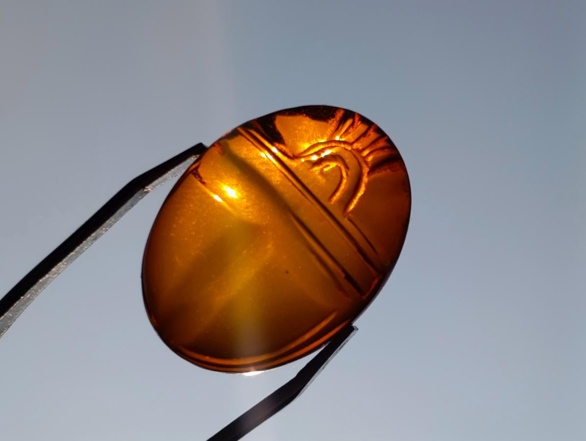 Carved Set of 3 Sacred Scarab Beetle Cabochons in Fossil Baltic Amber x 1 From Poland