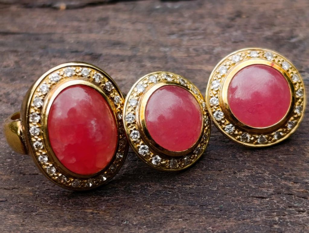 Polished 3 Piece Ring and Earrings Set of Ultra Rare Pink Transvaal Jade x 1 From Rustenburg, South Africa