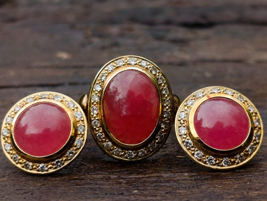 Polished 3 Piece Ring and Earrings Set of Ultra Rare Pink Transvaal Jade x 1 From Rustenburg, South Africa
