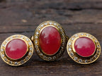 Polished 3 Piece Ring and Earrings Set of Ultra Rare Pink Transvaal Jade x 1 From Rustenburg, South Africa