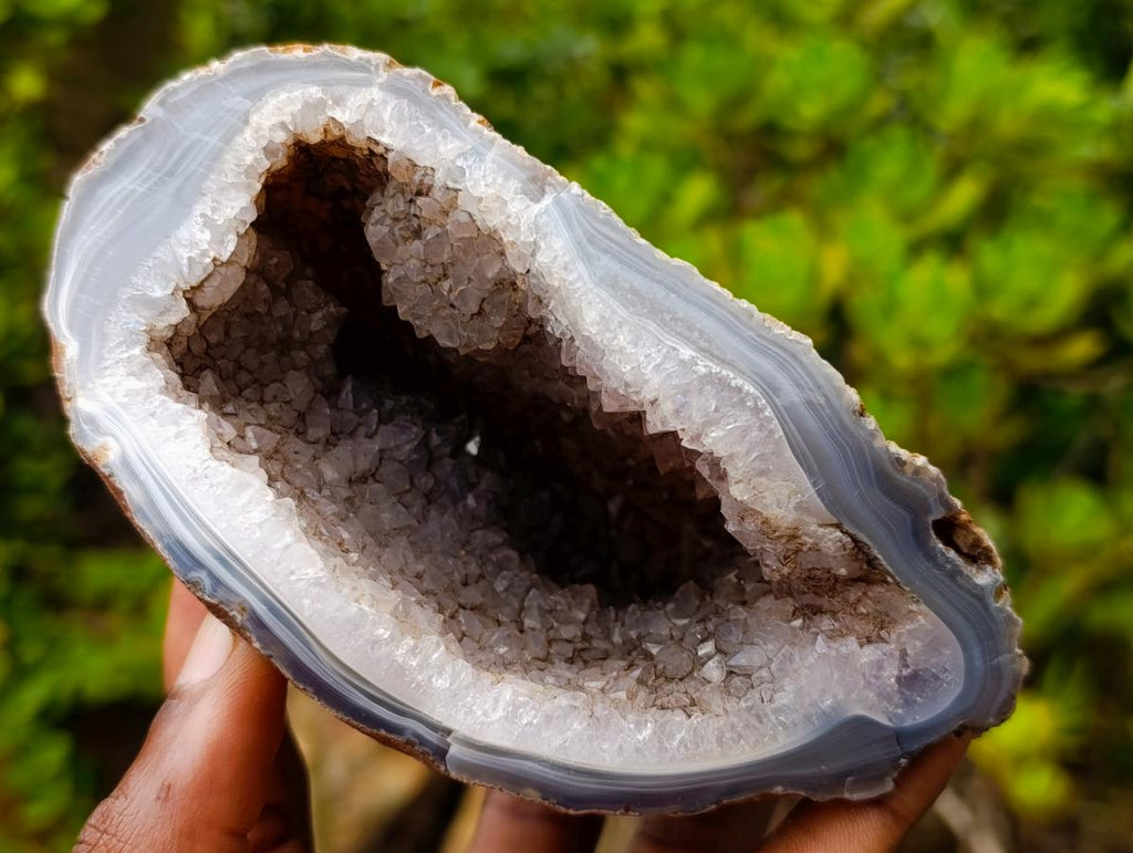 Polished and Natural Malagasy Banded Agate Geode x 1 From Maintirano, Madagascar