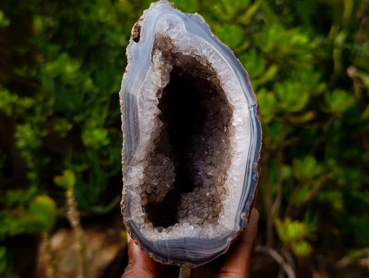 Polished and Natural Malagasy Banded Agate Geode x 1 From Maintirano, Madagascar