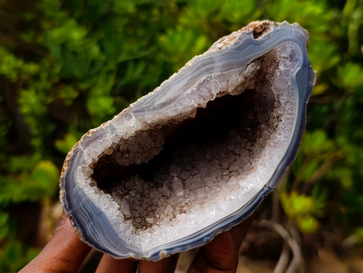 Polished and Natural Malagasy Banded Agate Geode x 1 From Maintirano, Madagascar