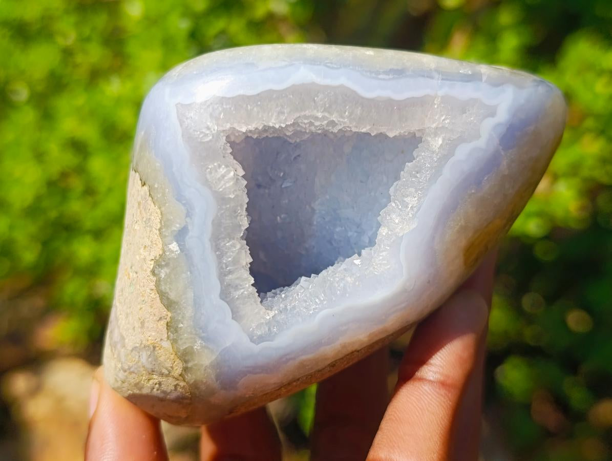 Polished and Natural Standing Blue Lace Agate Geode Display Piece x 1 From Nsanje, Malawi