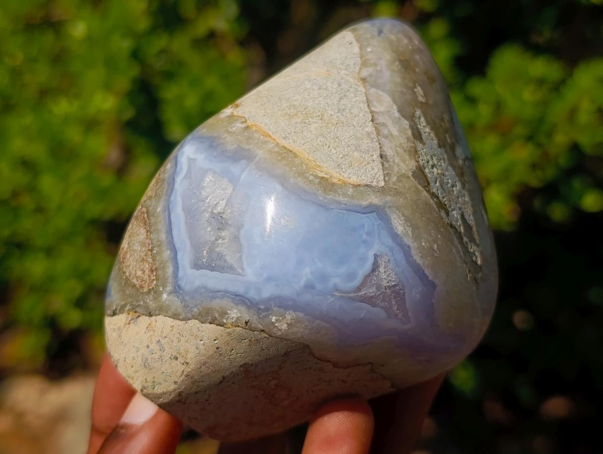Polished and Natural Standing Blue Lace Agate Geode Display Piece x 1 From Nsanje, Malawi