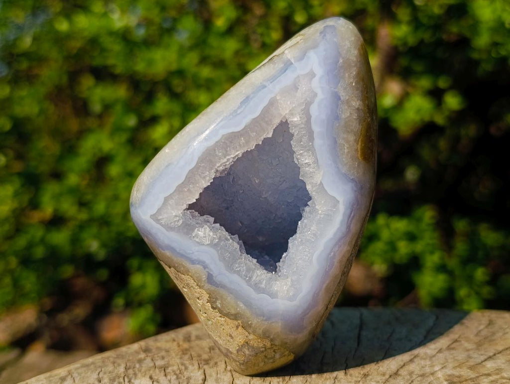 Polished and Natural Standing Blue Lace Agate Geode Display Piece x 1 From Nsanje, Malawi