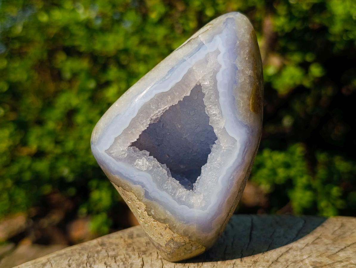 Polished and Natural Standing Blue Lace Agate Geode Display Piece x 1 From Nsanje, Malawi