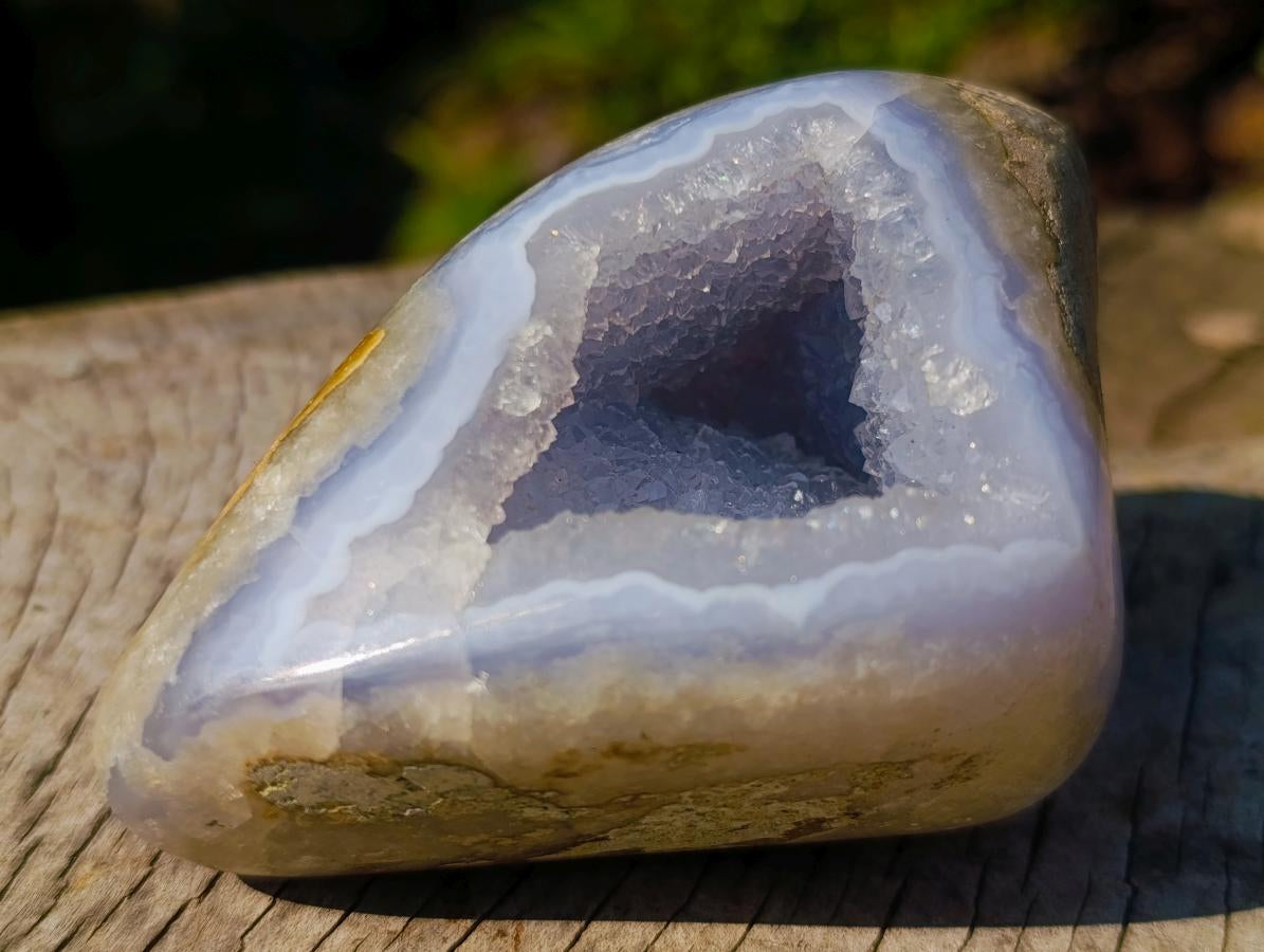 Polished and Natural Standing Blue Lace Agate Geode Display Piece x 1 From Nsanje, Malawi