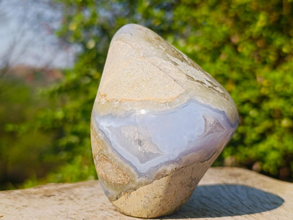 Polished and Natural Standing Blue Lace Agate Geode Display Piece x 1 From Nsanje, Malawi
