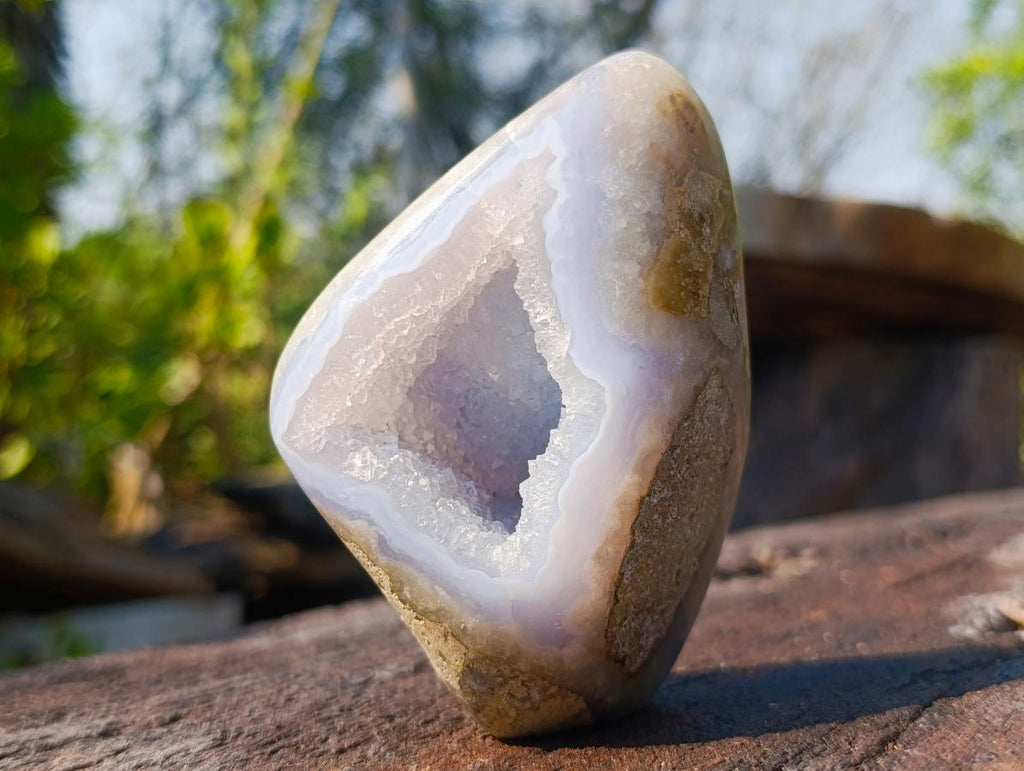 Polished and Natural Standing Blue Lace Agate Geode Display Piece x 1 From Nsanje, Malawi