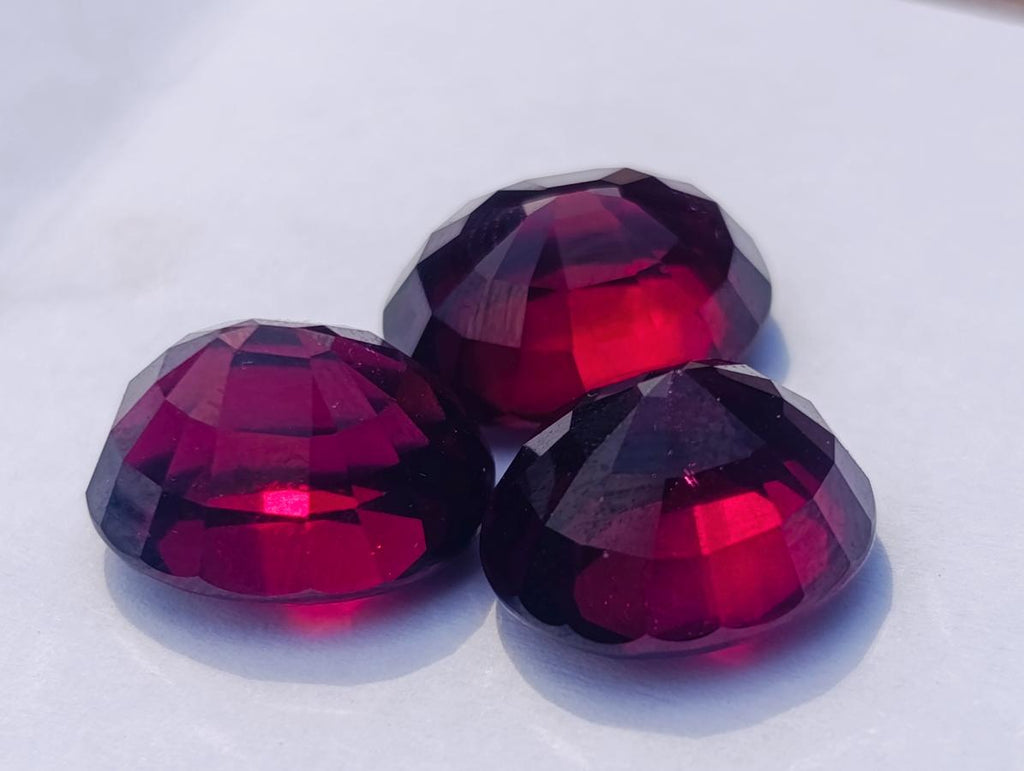 Polished Set of 3 Superb Raspberry Red Rhodolite Garnet Faceted Stones x 1 From Tiriri District, Tanzania