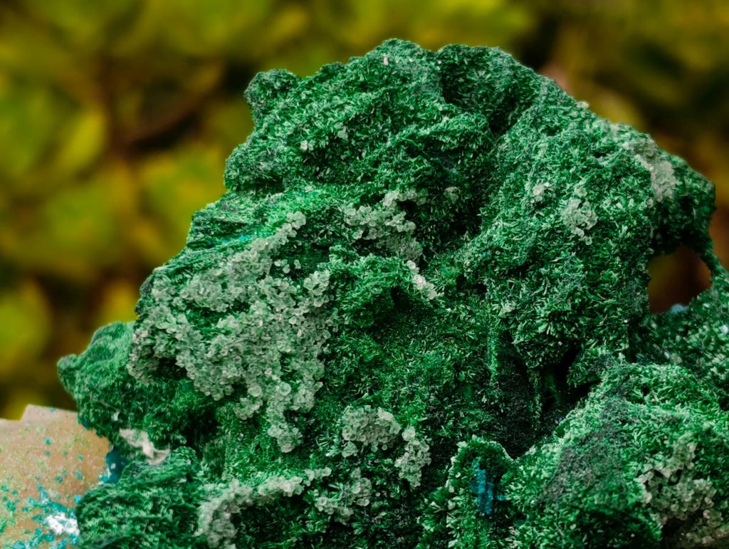Natural Superb Dioptase and Fibrous Malachite Specimen with Dog Tooth Calcite Crystals x 1 From Mashamba East, Congo