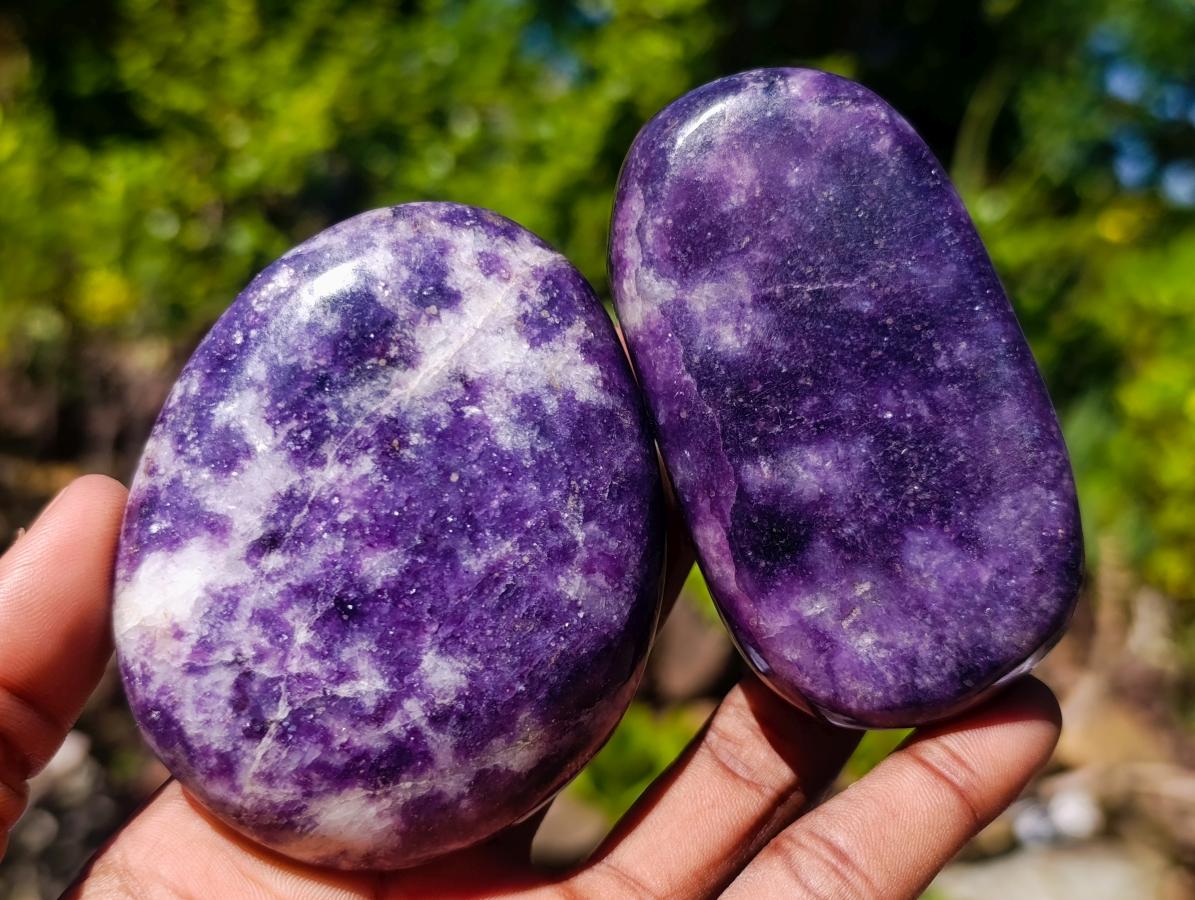 Polished Pair of Purple Lepidolite Palm Stones x 1 From Zimbabwe