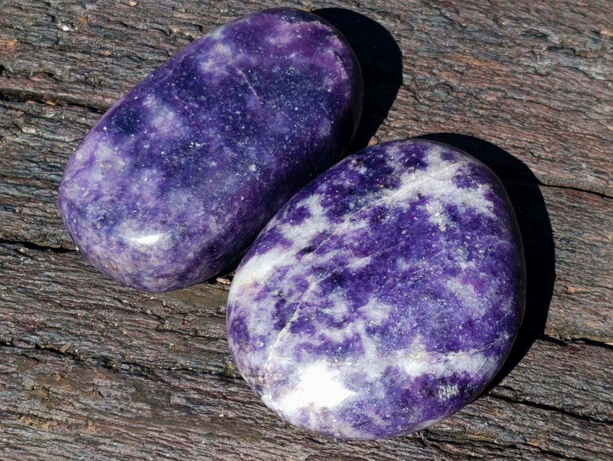 Polished Pair of Purple Lepidolite Palm Stones x 1 From Zimbabwe