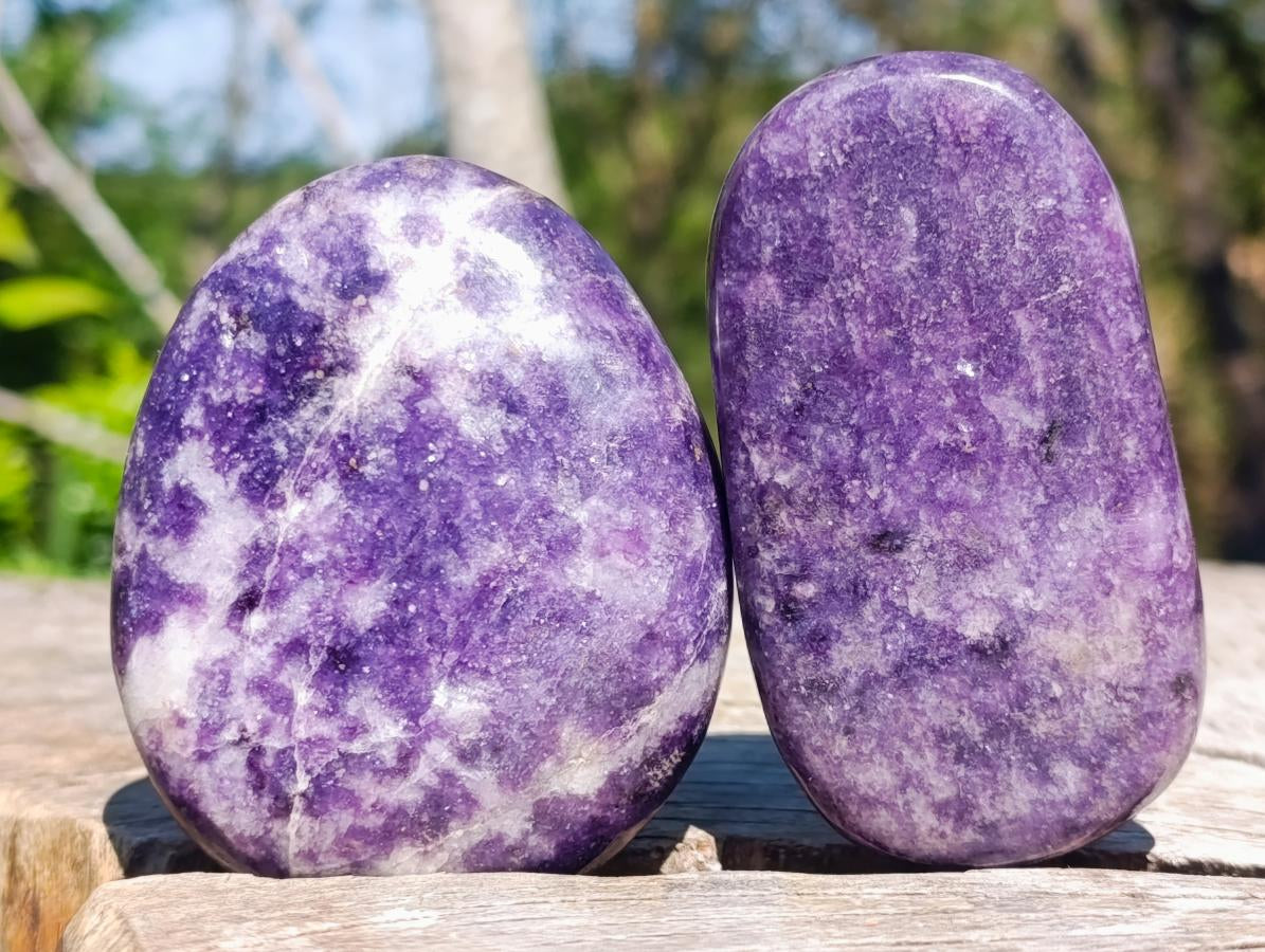 Polished Pair of Purple Lepidolite Palm Stones x 1 From Zimbabwe