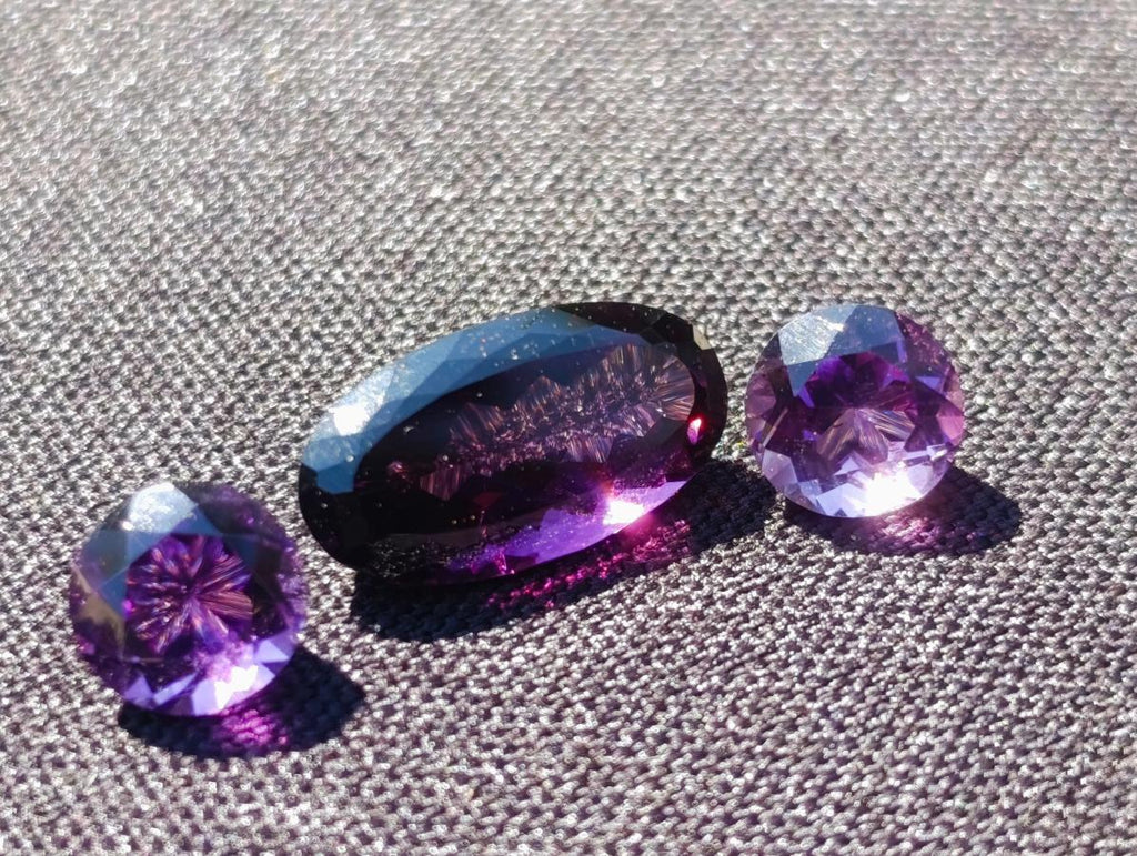 Polished Set of 3 Zambian Amethyst Faceted Stones x 1 From Zambia
